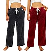 HEARTNICE 2 Pack Women's Warm Plush Pajama Pants Soft Fluffy Pajama Sleep Pants Comfy Fuzzy Pj Bottoms