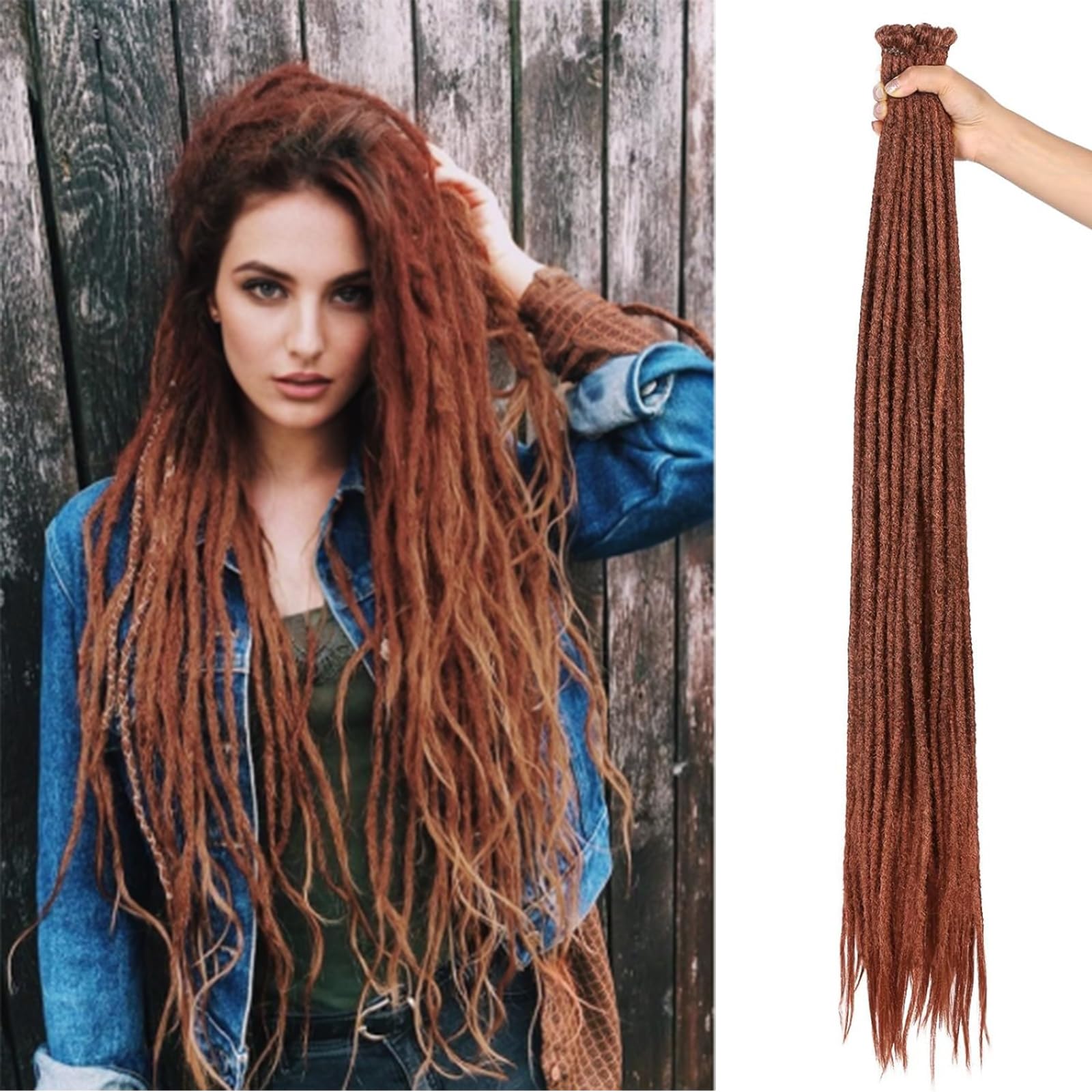 Dreadlocks Extended Thin 0.6cm 10 strands 24 inch Handmade Soft Reggae Hair Hip Hop Style Synthetic Horror Extension Long Crochet Hippie Horror Lock Hair (350, SE 10 Stands)