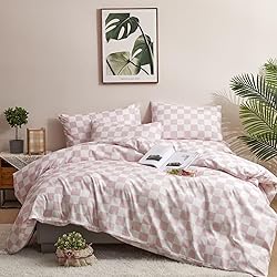 Houseri Pink White Plaid Comforter Set Cal King
