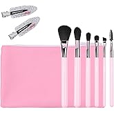 Petite N Pretty Essential Eyeshadow Brush Set with Duck Clips - Pink Makeup Bag, 6 Artist Brushes & Hair Accessories for Girls, Kids, Teens, and Tweens