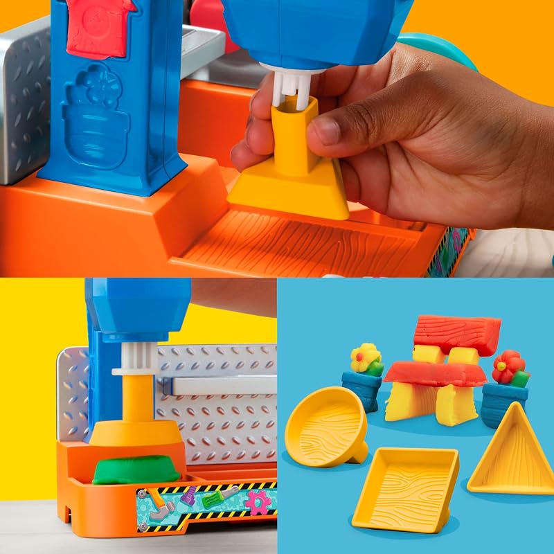 Play-Doh Tool Bank Craft set com plasticina com selos, ferramentas de brinquedo e 5 potes de cores diferentes, meninos e meninas de 3 anos ou mais