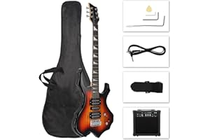 Ktaxon Burning Fire Design Electric Guitar Kit, 36-inch HSH Pickup Electric Guitar Beginner Guitar Set with Amplifier, Rosewood Fingerboard, 5-Ways Pickup Switch (Sunset)