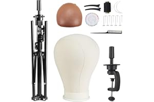 AIMEI 23 Inch Wig Head,47“ Wig Stand Tripod with Head,Canvas Wig Head Stand with Mannequin Head for Wigs Making Display with Wig caps,T Pins Set,Hair comb,Hair Clips