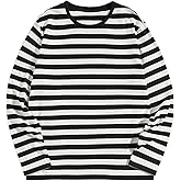 Verdusa Men's Striped Basic Tees Long Sleeve Shirts Preppy Fall Tops