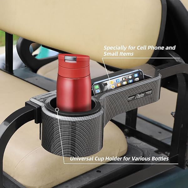 ROYKAW GOLF CART ARMREST WITH CUP HOLDER/REAR SEAT ARM RESTS FIT FOR EZGO/CLUB CAR/YAMAHA & MOST GOLF CART, UPGRADE 3RD GEN – WITH PHONE HOLDER, NO DRILLING REQUIRED, FIT 1.0″/1-1/4″ SQUARE TUBE FRAME