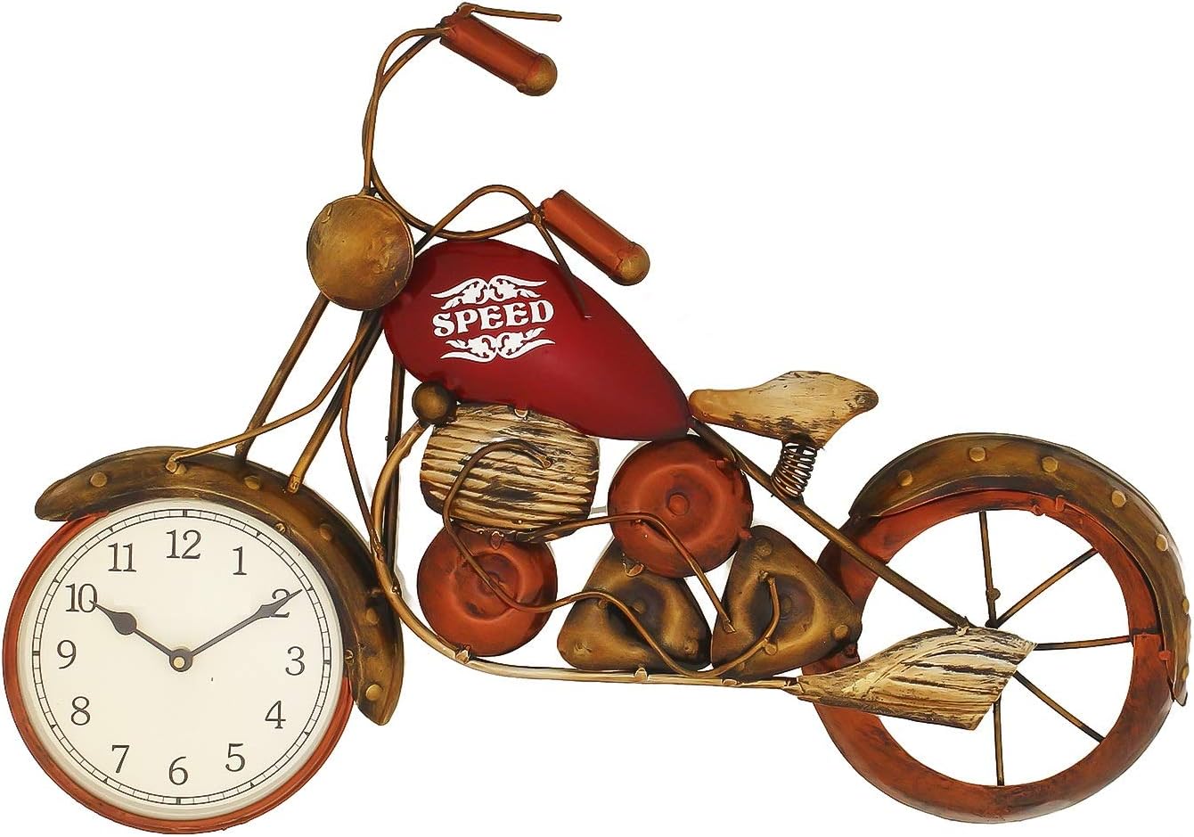 JaipurCrafts Designer Sports Bike Shaped Iron Wall Clock for Home/Living Room/Bedroom/Kitchen- 15.50 in x 22 in, Red & Gold
