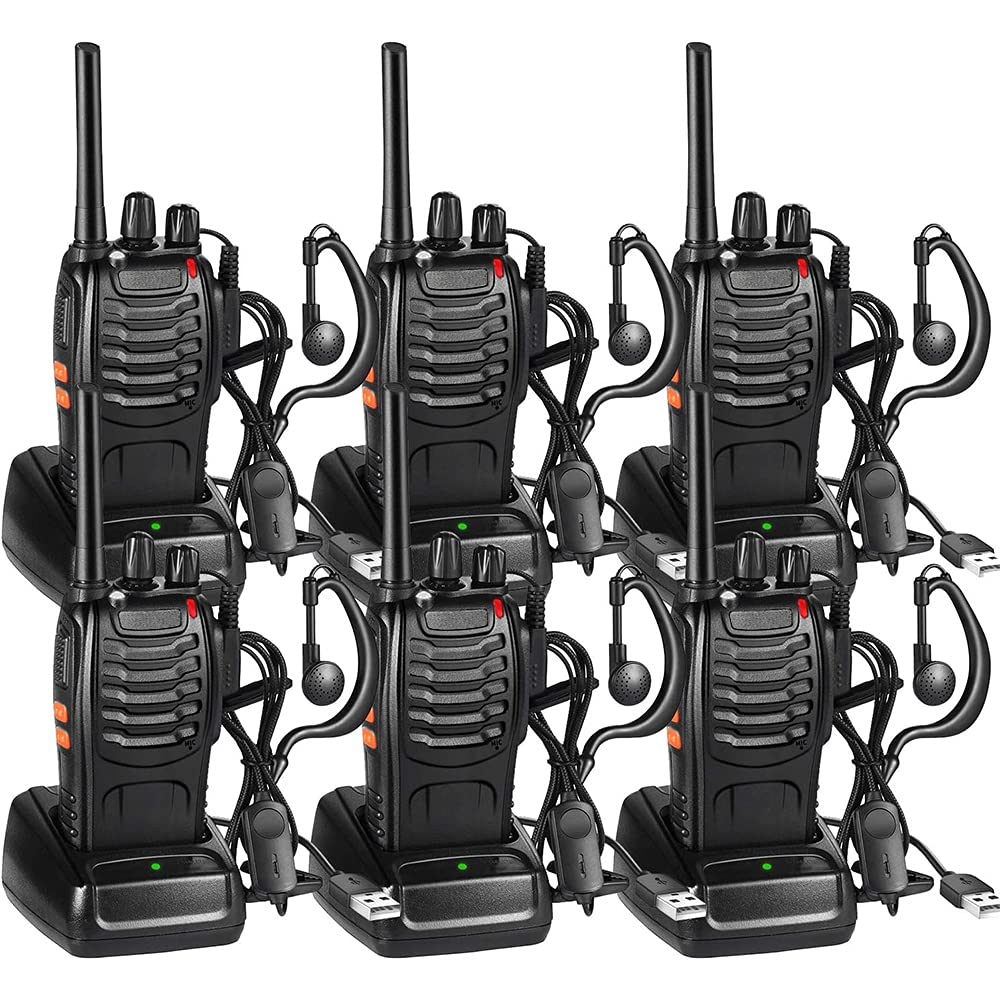 Nestling 6pcs Walkie Talkie Rechargeable Long Range Walkie Talkies 16CH Single Band Portable Handheld Two-Way Radio with LED Light Voice Prompt + Original Earpiece