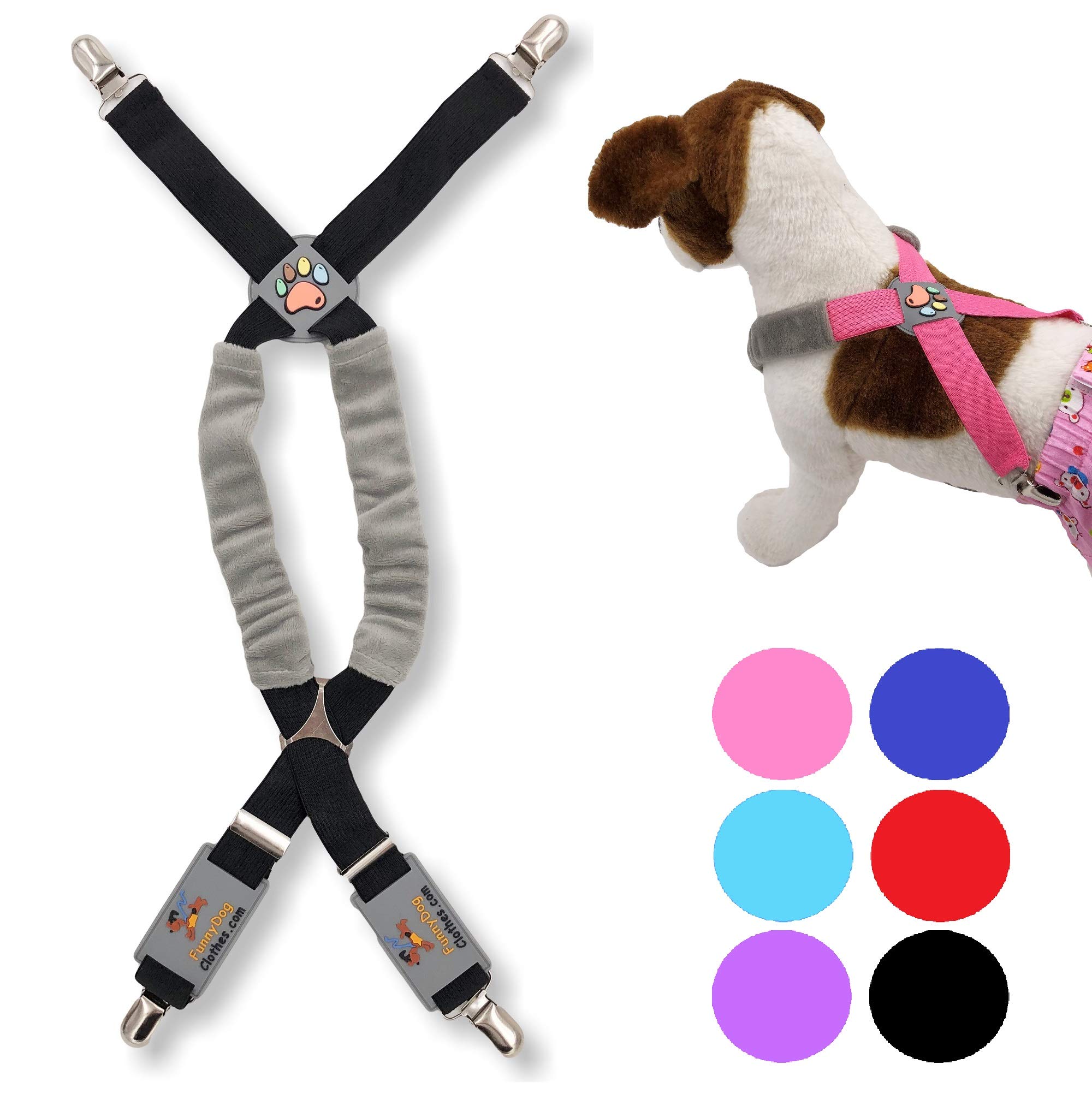 FunnyDogClothes Dog Suspenders for Pet Clothes Apparel Diapers Pants Skirt Belly Bands Small Medium and Large Dogs (XS/M: 9lb - 25lb, Black)