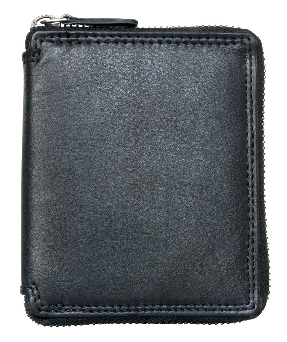 FLW Pocket sized metal zip-around genuine leather wallet (zipper-around)