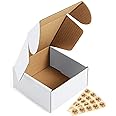 Eupako 4x4x2" Corrugated Box Mailers 50 Pack White Cardboard Small Shipping Boxes for Mailing (with 50 Stickers)
