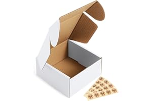 Eupako 4x4x2" Corrugated Box Mailers 50 Pack White Cardboard Small Shipping Boxes for Mailing (with 50 Stickers)
