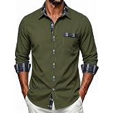 DiBanGu Dress Shirt for Men Button Down Long Sleeve Shirt with Pocket | Cotton Blend,Stretch Breathable,Contrast Design,Wrinkle Free,Button Up,Regular Fit,Formal Casual,Business Wedding Party Prom