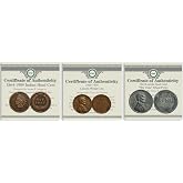 Rare Cent Set 3 Indian Head Lincoln Wheat Wartime Penny 1c w/COA USA Coin