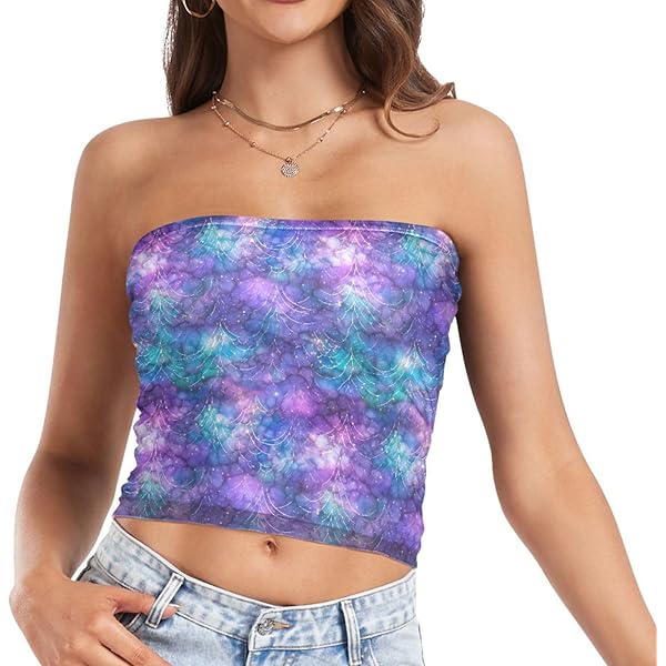 Womens Tube Tops Northern Lights in A Forest Mesh Crop Top