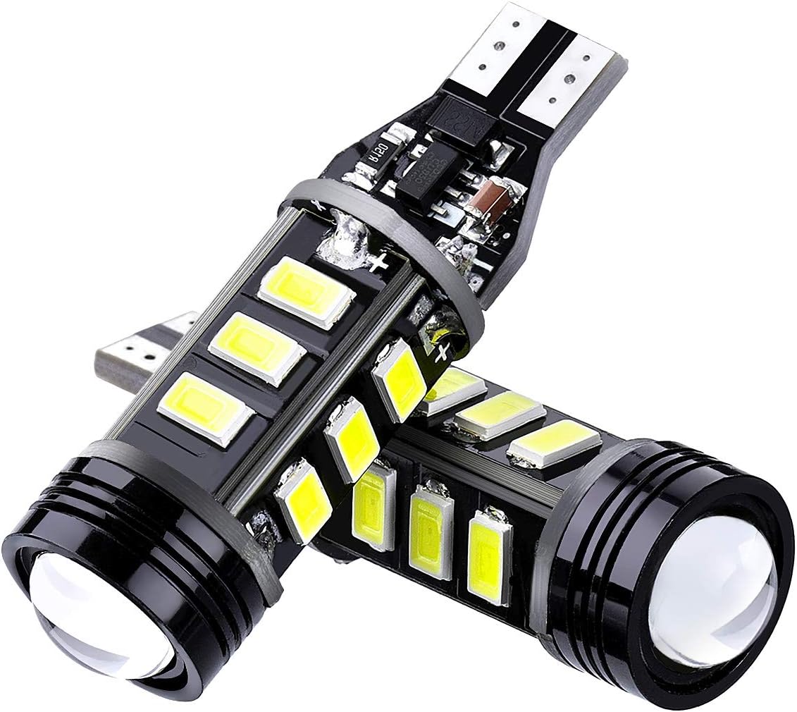 Audew 2Pcs 921 LED Bulbs High Power 5630 12SMD Chipset T15 921 912 W16W LED Bulbs with Projector Lens for Back Up Reverse Lights,7000K, Pure White