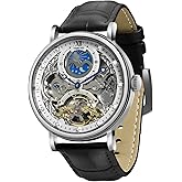 TIME100 Men's Automatic Watch Self Winding Mechanical Watch Genuine Leather Strap Skeleton Watches for Men