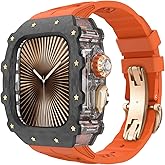 For Apple Watch 11/10 46mm Case Carbon Fiber Fluorine Rubber Band, Luxury iWatch 11/10 46mm Carbon Fiber Case for Men, Replacement Fluorine Rubber FKM Strap Apple Watch 46mm Protective Bumper Cover