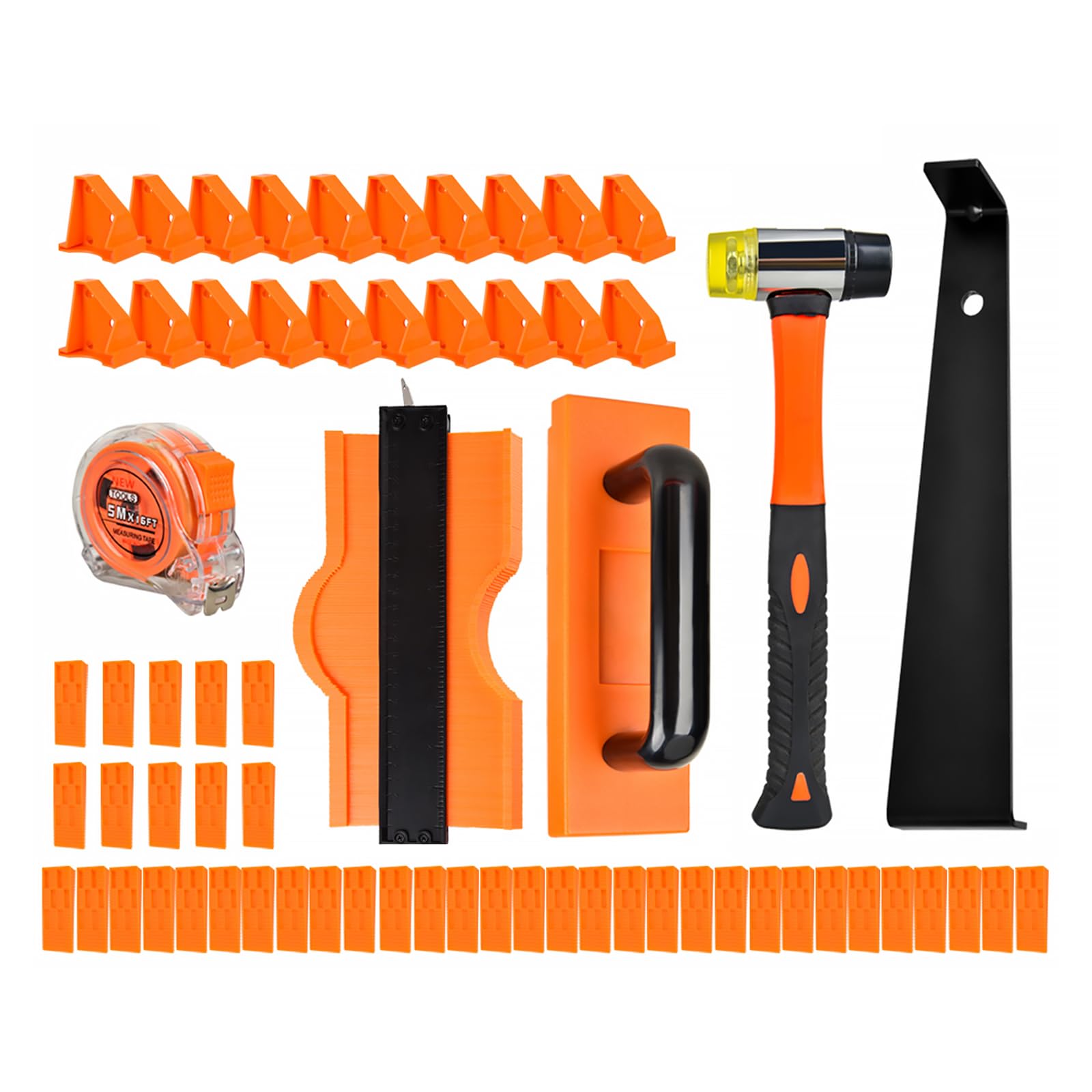 Laminate Wood Flooring Installation Kit, Vinyl Flooring Tools with Spacers, Tapping Blocks, Heavy Duty Pull Bar, Reinforced Double-Faced Mallet Non-Slip Soft Grip (65pcs-Set)