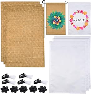 WXJ13 6 Pcs DIY Blank Garden Flags and Burlap Garden Flag with 5 Pairs Anti-Wind Clips for Outdoor Patio Garden Yard Decorate Single Side, 18 × 12 Inch