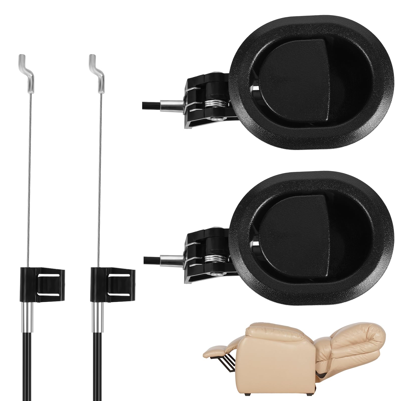 Funnytek 2 Set Universal Sofa Chair Recliner Release Pull Handle Replacement Parts with Cable Metal Couch Style Pull Chair Release Handle for Ashley and Major Recliner Brands Sofa