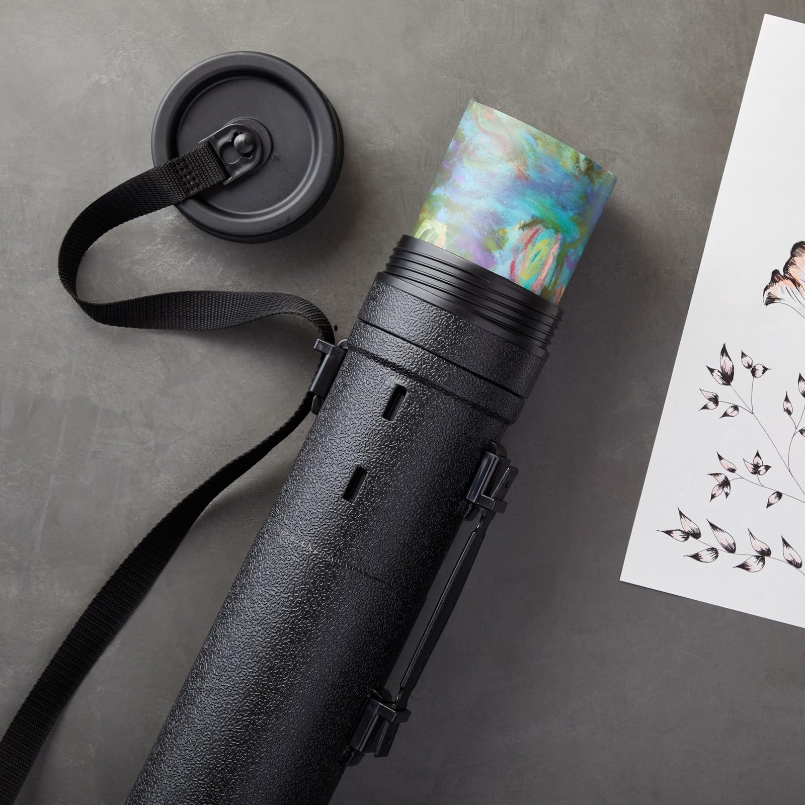 Juvale Extendable Poster Tube - Telescoping 30-49 in Poster Carrying Case - Adjustable Shoulder Strap Blueprint Tube - High-Capacity Art Storage - 5 in Diameter, Black