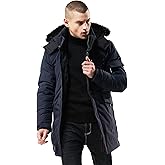 WEEN CHARM Men's Warm Parka Ski Jacket Water Resistant Puffer Jacket Long Winter Coat with Removable Faux Fur Hood