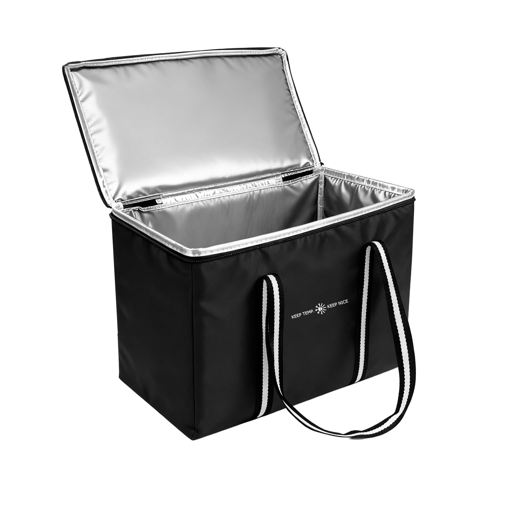 Photo 1 of 1-Pack Insulated Food Delivery Bag, Large Durable Reusable Shopping Grocery Bag with Zipper – Foldable Thermal Cooler Bag for Hot & Cold Food, Pizza Delivery & Catering-Black