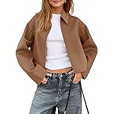 Yousify Womens Cropped Pea Coats Zip Up Short Casual Bomber Wool Blend Jackets Barn Fall Outerwear with Pockets