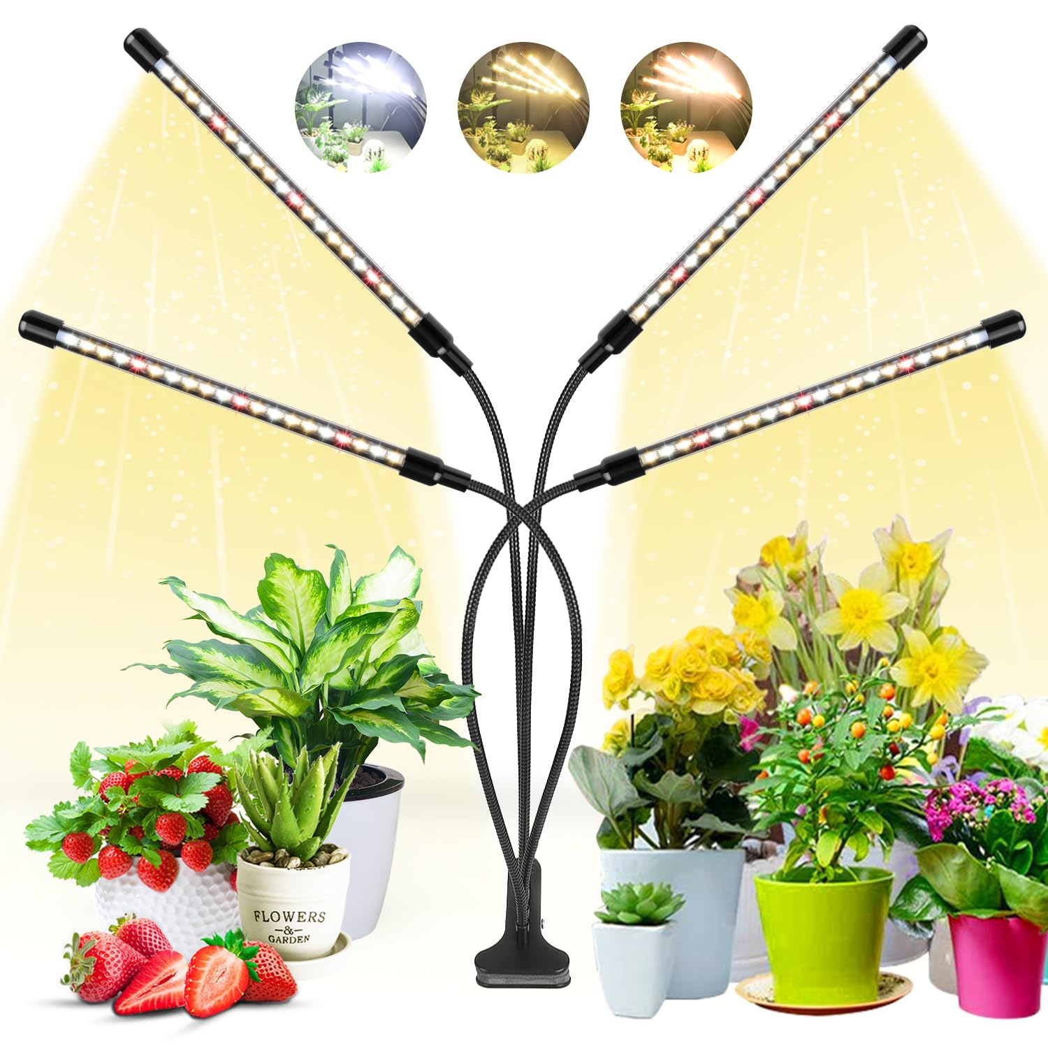 Wolezek Grow Lights for Indoor Plants, 80 LED 4 Heads Full Spectrum Grow Light with Clip, Plant Light with 5000K 3000K 660nm LED Chips, Auto Timer 6 12 16 Hrs, Grow Lamp for Seed Starting