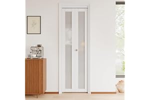 JuJuBon Bifold Doors, 24"x 80" Tempered Frosted Glass Bifold Closet Door with Sliding Hardware Kit, Interior Bi Fold Doors for Pantry, Solid Build Quality & Easy Install
