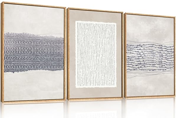HOURIA BLUE WHITE ABSTRACT NEUTRAL FRAMED CANVAS WALL...