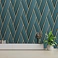 Debona Armando Herringbone Metallic Vinyl Geometric Tile Effect Wallpaper Teal/Gold 2122