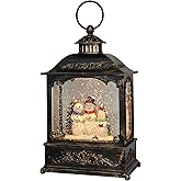 GenSwin Musical Snowman Snow Globe Lantern with 6 Hour Timer, Battery Operated & USB Powered Singing Spinning Water Glittering Snow Globe Lantern Christmas Home Decoration Gift(9.6”,3 AA)