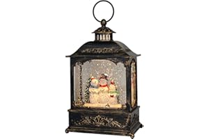 GenSwin Musical Snowman Snow Globe Lantern with 6 Hour Timer, Battery Operated & USB Powered Singing Spinning Water Glittering Snow Globe Lantern Christmas Home Decoration Gift(9.6”,3 AA)