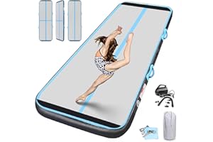 BCGA 10/13/16/20/23/26FT Inflatable Air Gymnastics Mat Gymnastics Track Training Mats 4/8inches Thickness Inflatable Gymnastics Track for Home/Yoga/Floor/Cheerleading/Water with Electric Air Pump