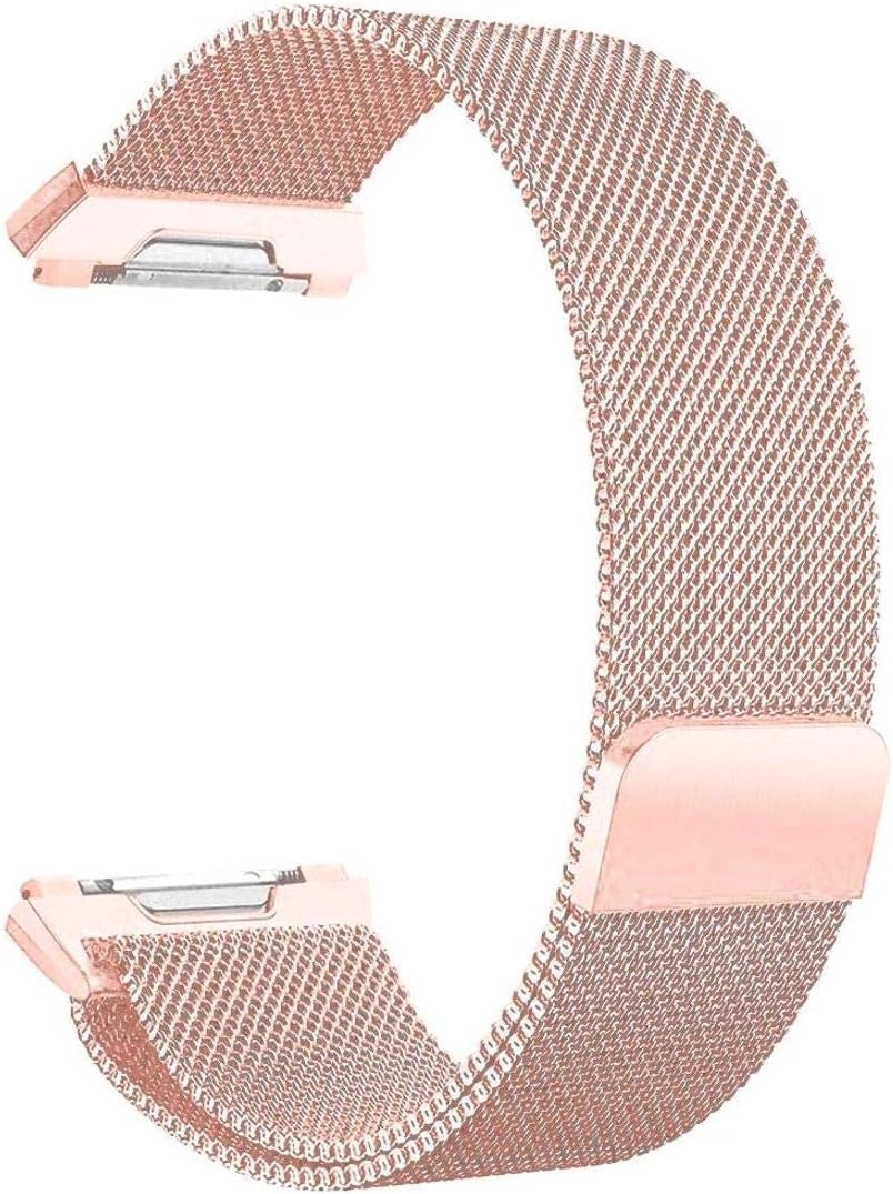 NHOUYAO Magnetic Loop Strap Stainless Steel Wrist Band Large Replacement for Fitbit Ionic Bands (Rose Gold)
