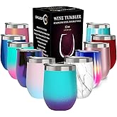 CHILLOUT LIFE 12 oz Stainless Steel Wine Tumbler with Lid - Double Wall Vacuum Insulated Wine Cup Glass Keeping Cold & Hot for Coffee, Champagne, Cocktails, Ice Cream - Powder Coated Caribbean Lily