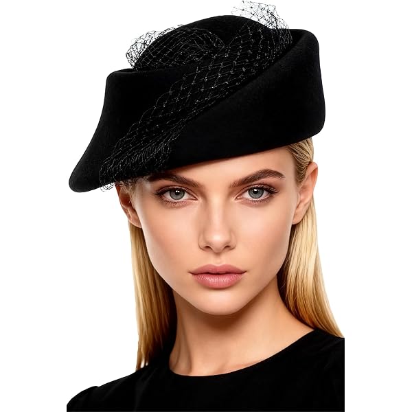 Vintage Wool French Beret Hat, Wine Red with Black Mesh Veil  display picture 3