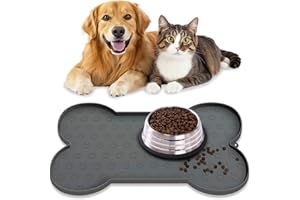 AVYDIIF Waterproof Pet Feeding Mat, Dog Cat Food Mats Anti-Slip Silicone Dog Bowl Mat, Raised Edge to Contain Spills Protects Floors, Placemats for Pet Water Bowl, Dishwasher Safe (Gray, M: 19.5" X 10")