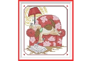 Maydear Cross Stitch Stamped Kits Full Range of Embroidery Starter Kits Beginners for DIY 11CT 3 Strands - The Writing Dog 9.1×9.8(inch)
