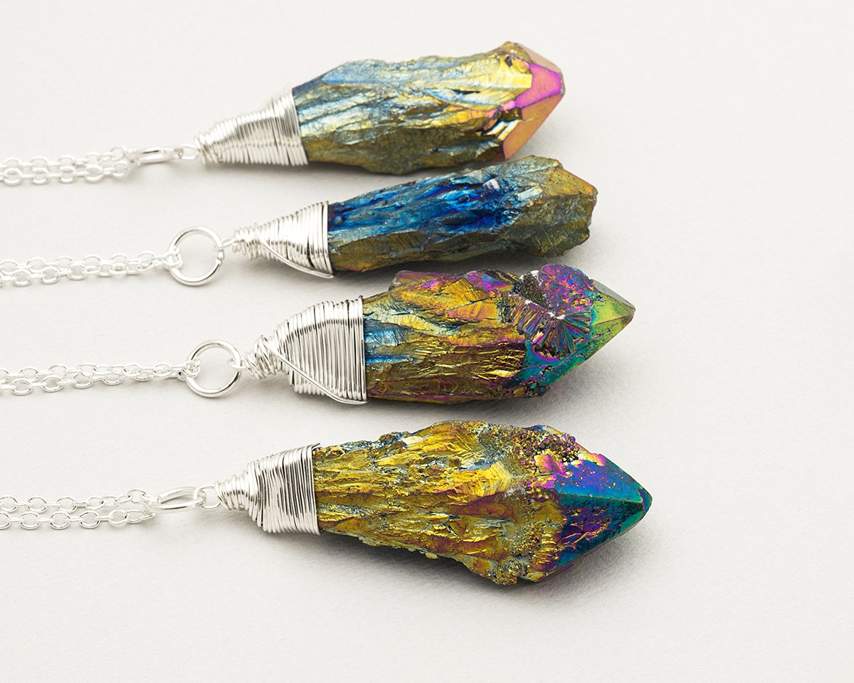 Amazon Com Raw Rainbow Aura Quartz Crystal Gemstone Point Wire