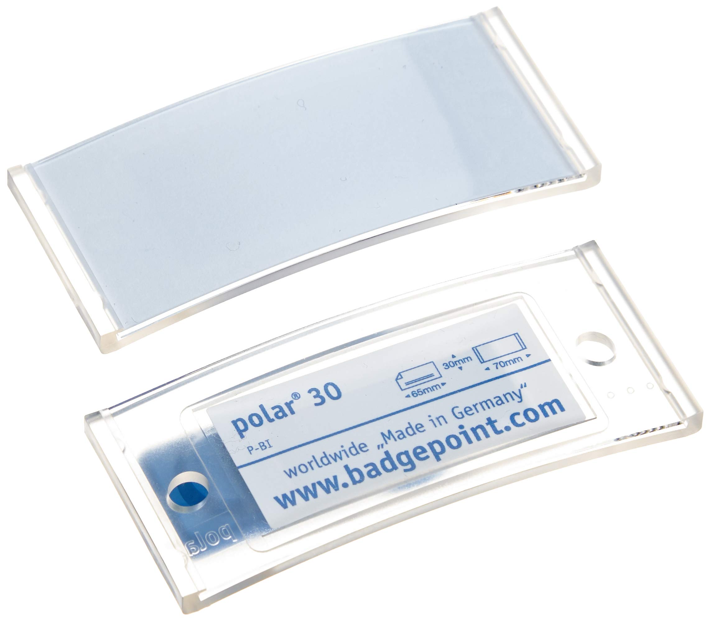 Badgepoint polar30 Name Badges (70 x 30 mm, 20 Signs with Magnet, Twist-Proof, with Print Sheet for Name Cards and Templates for Printing, Magnetic Name Tags for Clothing) Translucent