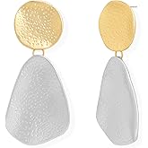 Jean Beau Gold Silver Chunky Dangle Earrings for Women, Trendy Geometric Hammered Statement Drop Earring Jewelry Gift