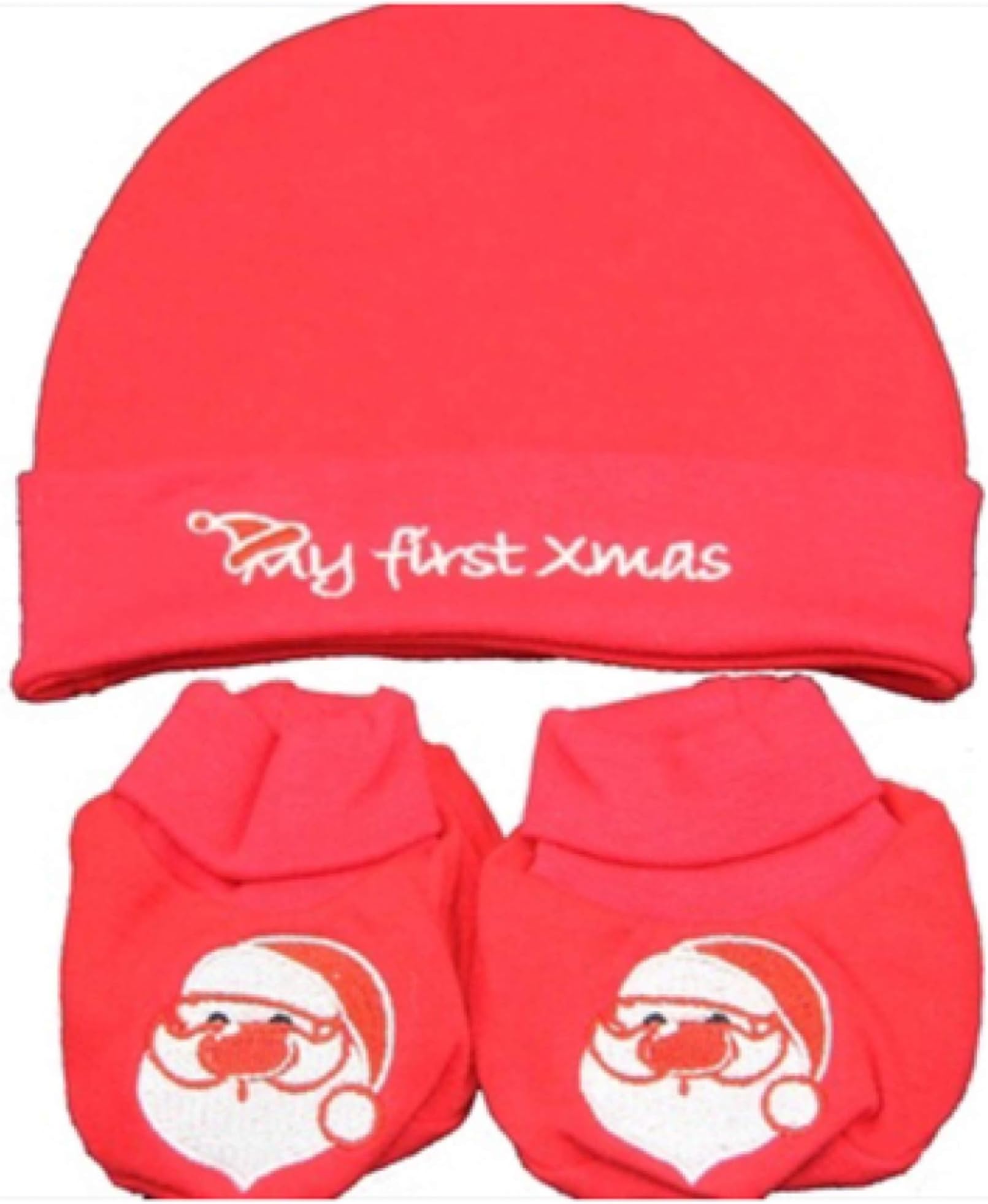 Unisex Baby Xmas Christmas Santa Booties & Hat Gift Set 0-6 Months White