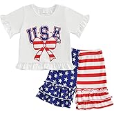 FIOMVA Toddler Baby Girl 4th of July Outfit Fourth of July Shirt USA Tops+American Flag Shorts Set Summer Clothes