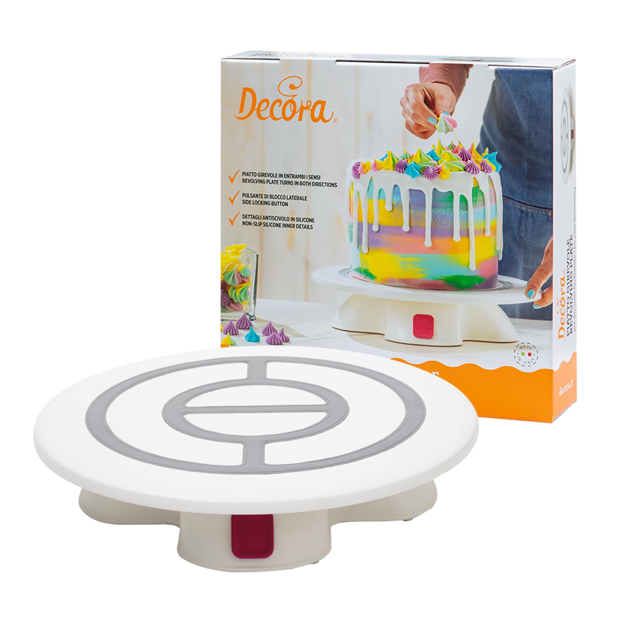 DECORA Revolving Turntable with Base and Arrest Button, Pink, 34 x 34 x 10 cm