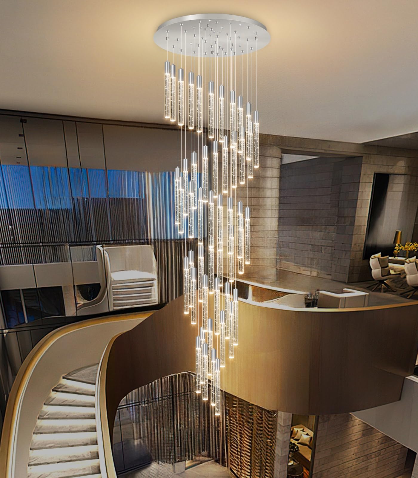 Photo 1 of HAIXIANG W32 x H236 Extra Large Glam Chandelier Bubble Crystal Ceiling Chandeliers Remote Dimmable LED Light High Ceiling Pendants Light Fixtures Adjustable Long Lights 48-Lights Silver Lamp