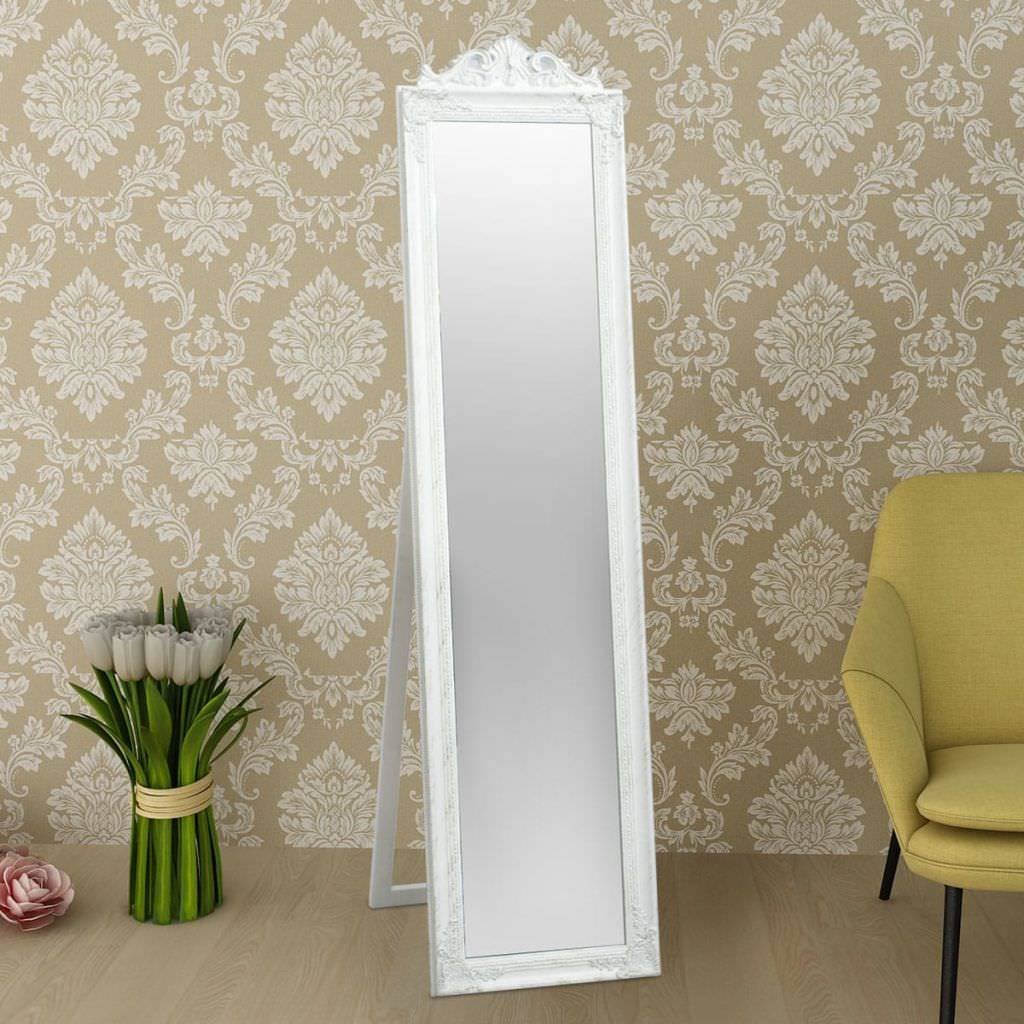 K Top Deal Full Length Floor Mirror Free Standing Mirror Wood Frame, White LAVORIST