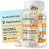 Novafun Choline Supplements 500mg, Brain Health & Cognitive Function Support, Vegan, Non-GMO, Gluten-Free, 60 Capsules (60-Day Supply)