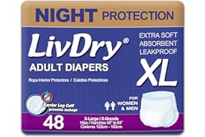 LivDry Adult XL Incontinence Underwear, Overnight Comfort Absorbency, Leak Protection, X-Large, 48-Pack